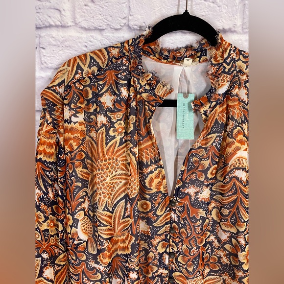 Anthropologie Pilcro Tavi Orange Floral Print Button Front Blouse NWT Plus Sz 1X - Picture 4 of 10